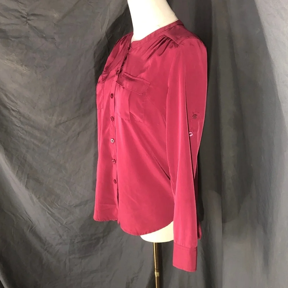 80’s Women's Dark Hot Pink Button-Up Blouse Size Small - Picture 5 of 16